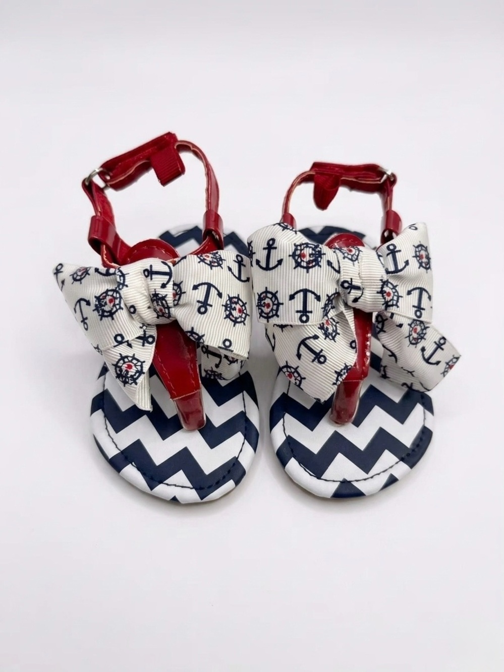 Kids Nautical Bow Sandals - Red & Navy